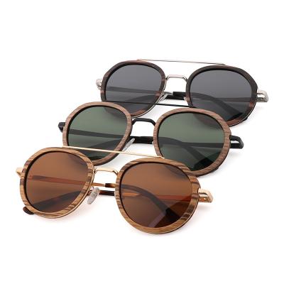 China New Arrivals Fashion Sunglasses Wooden Round Bridge Metal Round Bamboo Frame Double Polarized Sunglasses for sale