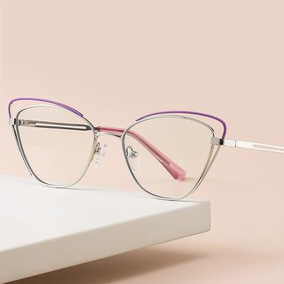 China New Fashion Stylish Design Anti Cat Eye Golden Metal Frames Glasses Light Blue Light Glasses For Women for sale