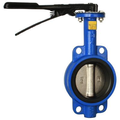 China Excellent DN40 General Soft Seal PTFE Handle Wafer Valve 304 Stainless Steel Disc Manual Butterfly Valve for sale