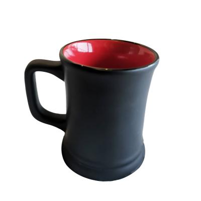 China Viable Factory Direct Selling Black Matt Logo Custom Novelty Hot Selling Ceramic Mug Red Inside Cup Ceramic Mug for sale