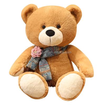 China Large Animals Plush Toy Big Stuffed Animal for Kids Babies with Custom Knitted Scarf Giant Flower Teddy Bear for sale