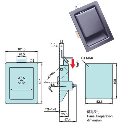 China Hygiene Modern Industrial Car Hardware Black Cabinet XK101B Car Door Impact Latch Panel Cleaning Locks for sale