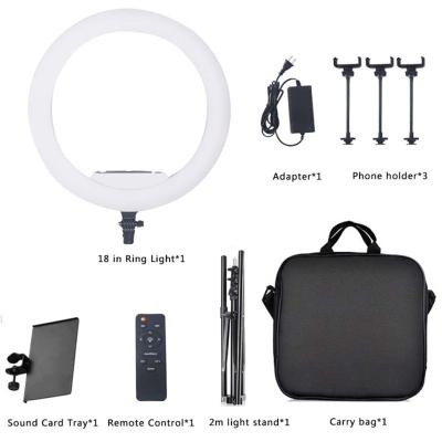 China Selfile New Design 18inch Led Ring Light With Sound Card Tray Led Ring Lamp Photography Video Ringlight for sale