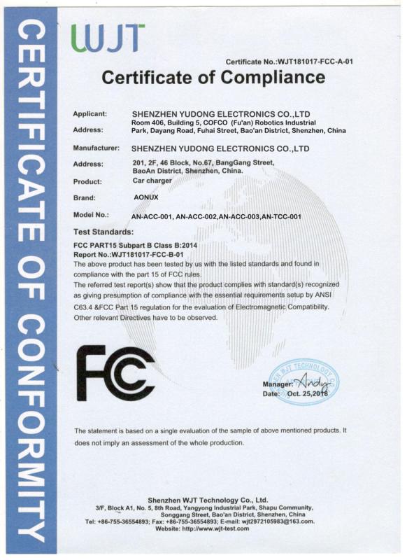 FCC - Shenzhen Yudong Electronics Co., Ltd.