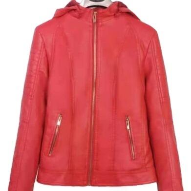 China Fashion Cool Women Breathable Zipper Front Red PU Leather Jackets For Ladies for sale