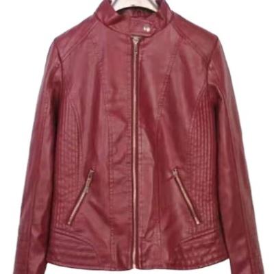 China Breathable LADY Bomber PU Leather Jacket In Stocks Garment for sale