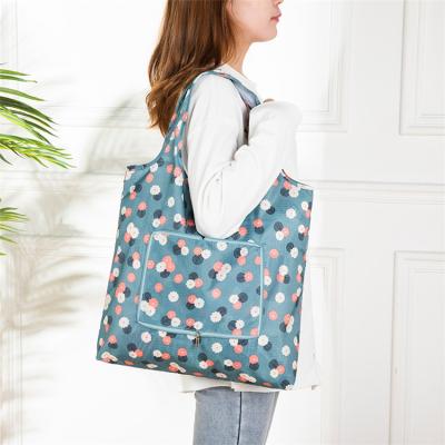 China RPET Reusable Tote Eco-Friendly Polyester Eco-Friendly Foldable Shopping Bag Which Folding Into Pocket for sale