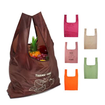 China 100% Polyester Eco-friendly T-Shirt Pouch RPET Grocery Packing Folding FeiFei 190T Foldable Shopping Bags with Logo Printing for Supermarket for sale