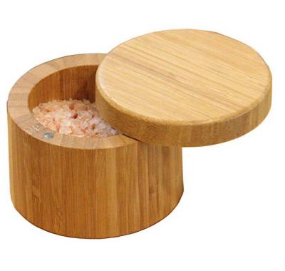 China Recyclable small round bamboo spiece box, salt box with magnet lid for sale