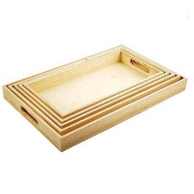 China Eco-Friendly Paintable Wooden 5-Piece Trays With Handles Wooden Home Decor Tray Set Nesting Tray Set for sale