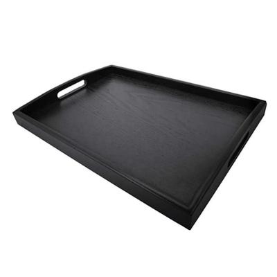 China Tray With Handles Wooden Breakfast Eco-Friendly Serving Tray Food On Bed Tea Coffee Coffee Rectangular Black Wooden Tray for sale