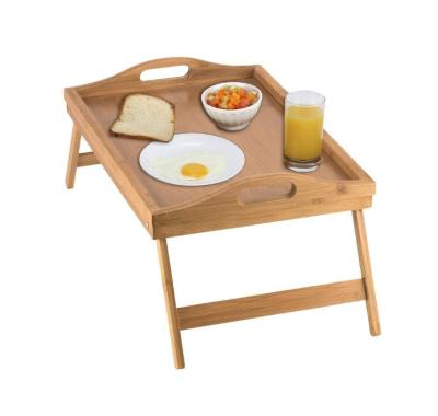 China Multifunctional Eco-friendly Bed Tray Table With Folding Legs Wooden Breakfast Tray Bamboo Dinner Serving Tray for sale