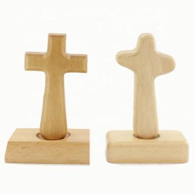 China Europe Factory Wholesale Desktop Decor Christian Catholic Cross Crafts Solid Wood Cross for sale