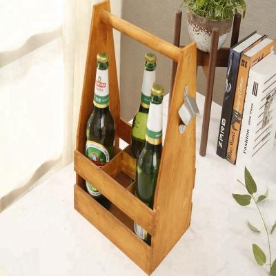 China Wooden Beer Cart from Europe - Handcrafted Bottle Carrier with Opener Holds 6 Packs - Made of Solid Wood for sale