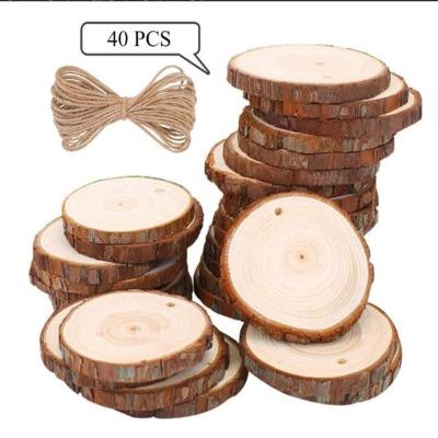 China Europe Christmas Ornaments DIY Opens Natural Wooden Slices 40 PCs 2.4-2.8 inch Wooden Craft Kit Wooden Circles Tree Slices for sale