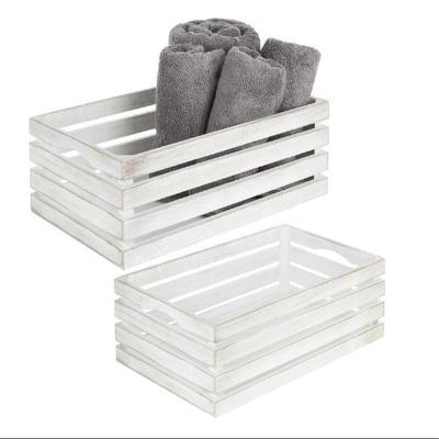 China Vintage 2 Solid Box Set Whitewash Wooden Nesting Storage And Accent Crates for sale