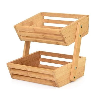 China Sustainable Nature Fruit Basket 2 Tier Bamboo Fruit And Vegetable Storage Rack For Kitchen Countertop for sale