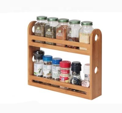 China 2 Tier Wooden Spice Rack Spice Bottle Holder Rack Sustainable Bamboo Wooden Organizer For Kitchen Countertop Worktop for sale