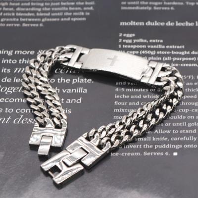 China CLASSIC Mens Bracelet Stainless Steel Bible Engraved Cross Bracelet With Extension Chain Charms Bracelet for sale