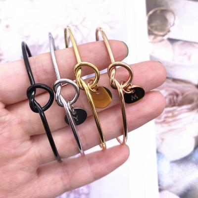 China Stainless Steel Customized A-Z Letter Bangle Bracelet Cheap Twist Cuff Knot Open Bangle CLASSIC 26 for sale