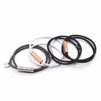 China Romantic Writing Rope Bracelet Stainless Steel Couples Leather Bracelets For Wholesalers for sale