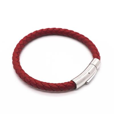 China Casual/Sporting Professional Custom Braided Loop Bracelet Stainless Steel Leather Magnetic Wristband for sale