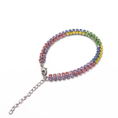 China Romantic Multicolor Full Diamond Bracelet With Stainless Steel Women Jewelry Tennis Bracelets Base Chain for sale