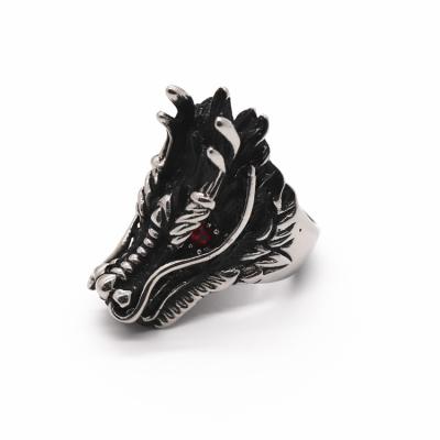 China Wholesale Punk Chinese Dragon Design Silver Stainless Steel Dragon Head Cool Mens Vintage Ring for sale