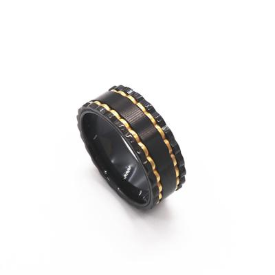 China Vintage Mens Stainless Steel Ring Jewelry Personality Black Gold Between Black Gear Titanium Steel Ring for sale