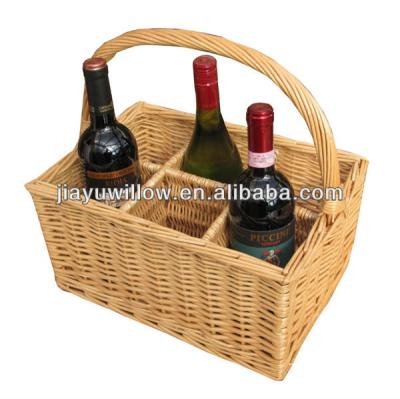 China Europe Cheap Handmade Wicker 6 Bottles Wine Rack Basket Wholesale for sale