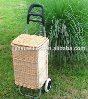 China Europe Willow Wicker Shopping Trolley Wicker Shopping Cart Trolley with Wheels for sale