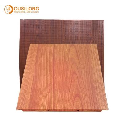 China Integrated Aluminum Ceilings Wood Grain Ceiling Tiles Suspended Clip In Ceiling Panel Acoustic Decorative Panels for sale