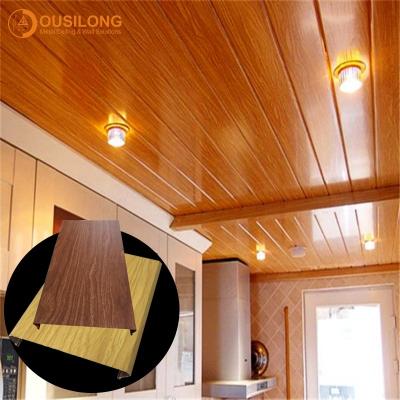 China Artistic Ceilings Wood Grain Metal Suspended Partition Ceiling Tiles Fireproof Building Materials C Shape Aluminum Strip Ceiling For Kitchen for sale