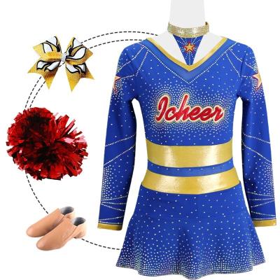 China Custom Wholesale 250gsm Fabric School All Star Dancing Rhinestone Girls Youth For Kids Mask Cheer Uniforms Cheerleading Costume Outfits for sale