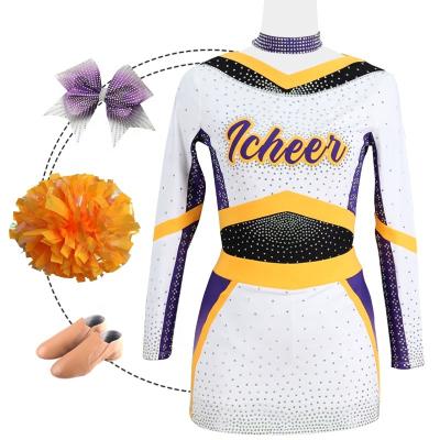 China 250gsm Cheerleading Fabric Spandex Cloth Uniforms Yellow Spandex School Uniform For Cheerleaders for sale