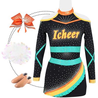 China 250gsm Fabric Competitive Price Design Sparkle Free Diamond All Star Cheerleading Equipment Girls Cheerleader Uniform for sale