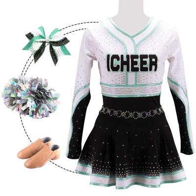 China New Design 250gsm Fabric Custom Rhinestone Pattern Kids Cheerleading Uniforms Cheer Uniform OEM Unisex Pageant Costume Wear Women for sale