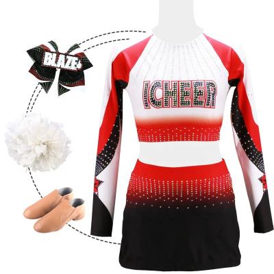 China Wholesale Custom Cheerleader Uniform 250gsm Fabric Cheerleading Dance Wear Red And Black Gradients Cheer To Perform Wear for sale