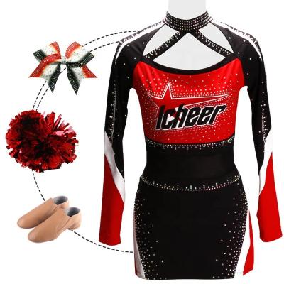 China Wholesale Cheerleading Adult Cheerleader Uniform 250gsm Fabric OEM Servic Rhinestones Custom Made Boys Girls Cheer Wear Uniform for sale