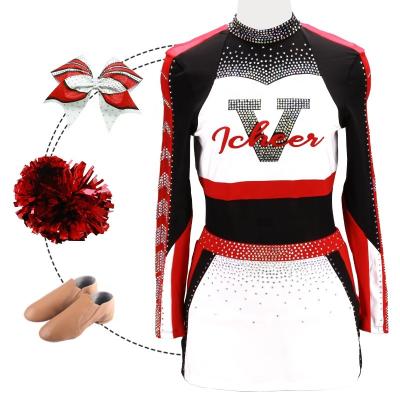 China Wholesale 250gsm Fabric OEM Cheerleading Uniform Customized All Star Cheer Pageant Rhinestone Cheer Uniforms Uniforms for sale