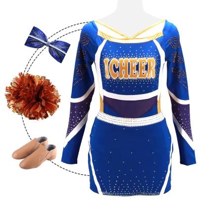 China Wholesale Custom Sublimated Cheerleader Uniforms Sportswear Hot Sales Blue Latest Design Comfortable 250gsm Fabric Cheerleader Uniform for sale