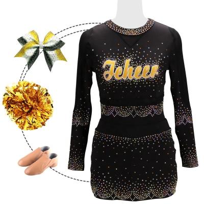 China 250gsm Fabric Free Design Sublimation Cheerleading Uniforms With ab Crystal Youth Team Black Cheerleader Perform Equipment for sale