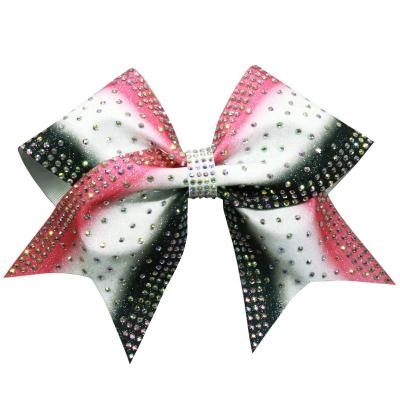 China Custom Pink To Black Hard Gradient Cheerleading Bows For Kids With AB Crystal Glittery Bling Cheer Hair Bow OEM Servics TS003 for sale