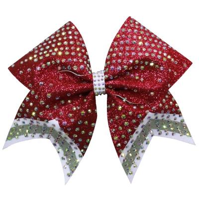 China High Quality Custom All Star Cheerleading Kids Hair Bow Sparkle Bling Cheer Bows For Cheerleaders Competitions Hanger 002-Red for sale