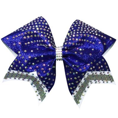 China Professional Customized Royal Blue Cheerleading Cheerleading Hair Bow 002-Royal Blue Rhinestone Hair Bows High Quality Wholesale for sale