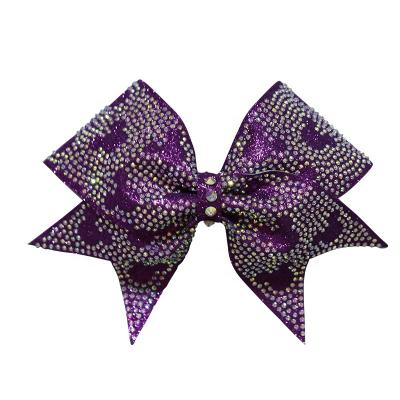 China Wholesale High Quality 250gsm Fabric Cheer Hair Bow Hairpins By Glitter Paper With Rhinestone Customized Your Own Logo Cheerleading Bow for sale