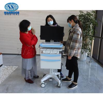 China BWT-001N1 Hospital Contemporary ABS Emergency Workstation Medical Instrument Mobile Computer Trolley with Drawers for sale