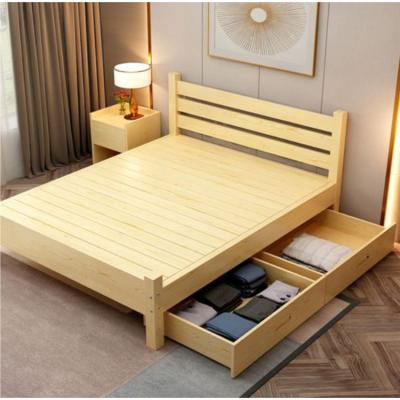 China Durable headboard simple and elegant modern frame double wooden platform bed for bedroom furniture, double bed with double suction for sale