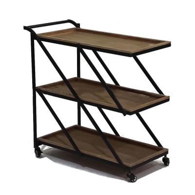 China Outdoor Serving Trolley Foldable Serving Push Bar Multifunction Tea Wooden Serving Food Trolley for sale