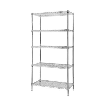 China Warehouse 5 Tier Storage Shelving Chrome Metal Shelves 5 Tier Sustainable Shelf Adjustable Rack For Kitchen for sale